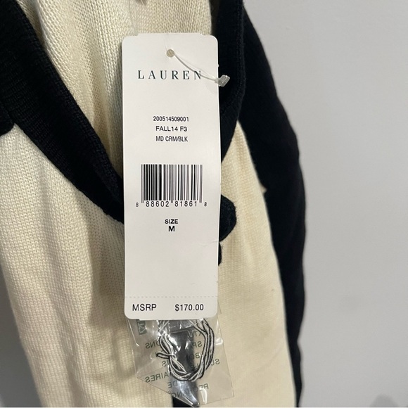 Lauren RL Cream and Black Full Zip sweater cardigan NWT size medium - Picture 6 of 6